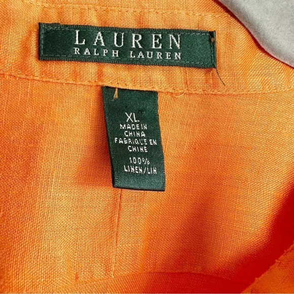 Lauren Ralph Lauren Linen Tunic Size XL Orange Button Front Collared 3/4 Sleeve - Picture 6 of 8